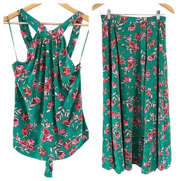 NWT YUMI KIM Halter Top And Midi Skirt Set Green Pink Floral Size S Tropical - Picture 1 of 15